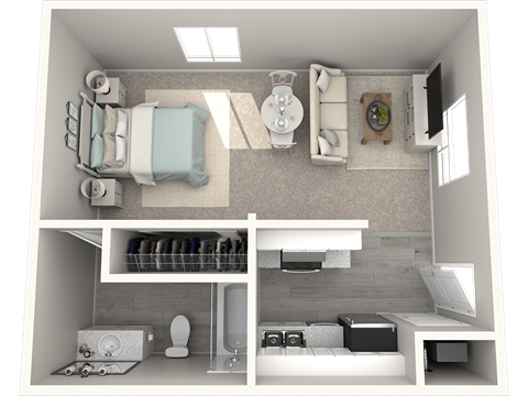 Floor plan for 1 bed, 1 bath, 460 sqft